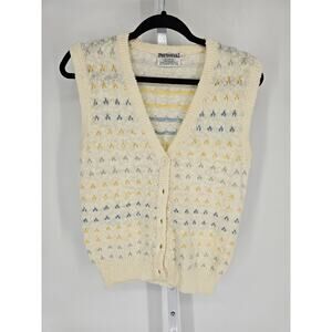 Vintage 1960s Personal Womens Sz S Button Up Cardigan Vest Beige Knit Preppy